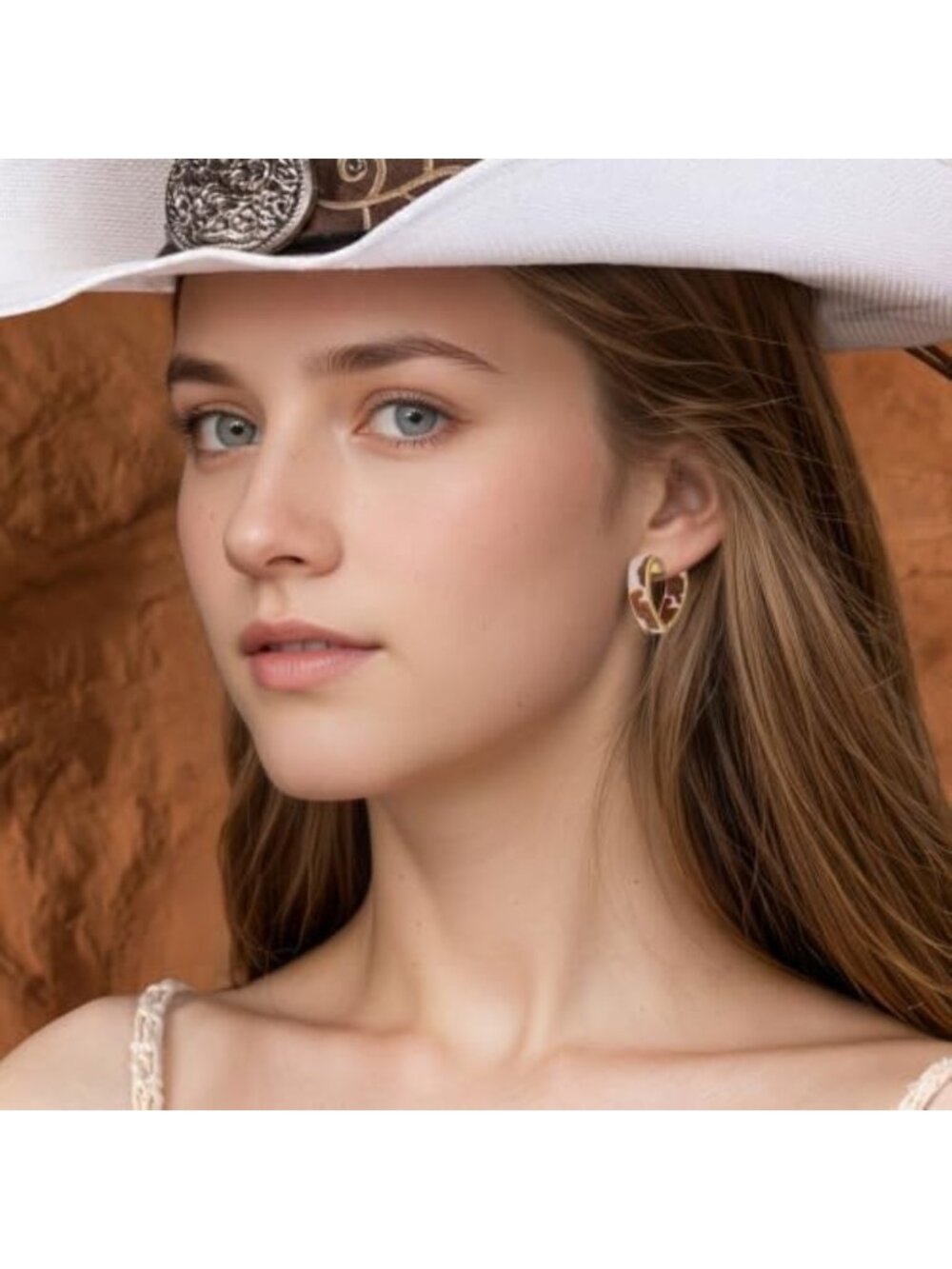 Trendy Cow Print Heart Drop Hoop Earrings for Women | Western-Inspired Jewelry - Picture 5 of 6